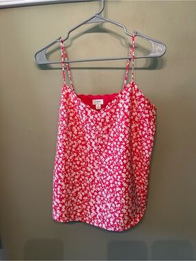 J. Crew Red and White Floral Spaghetti-Strap Cami